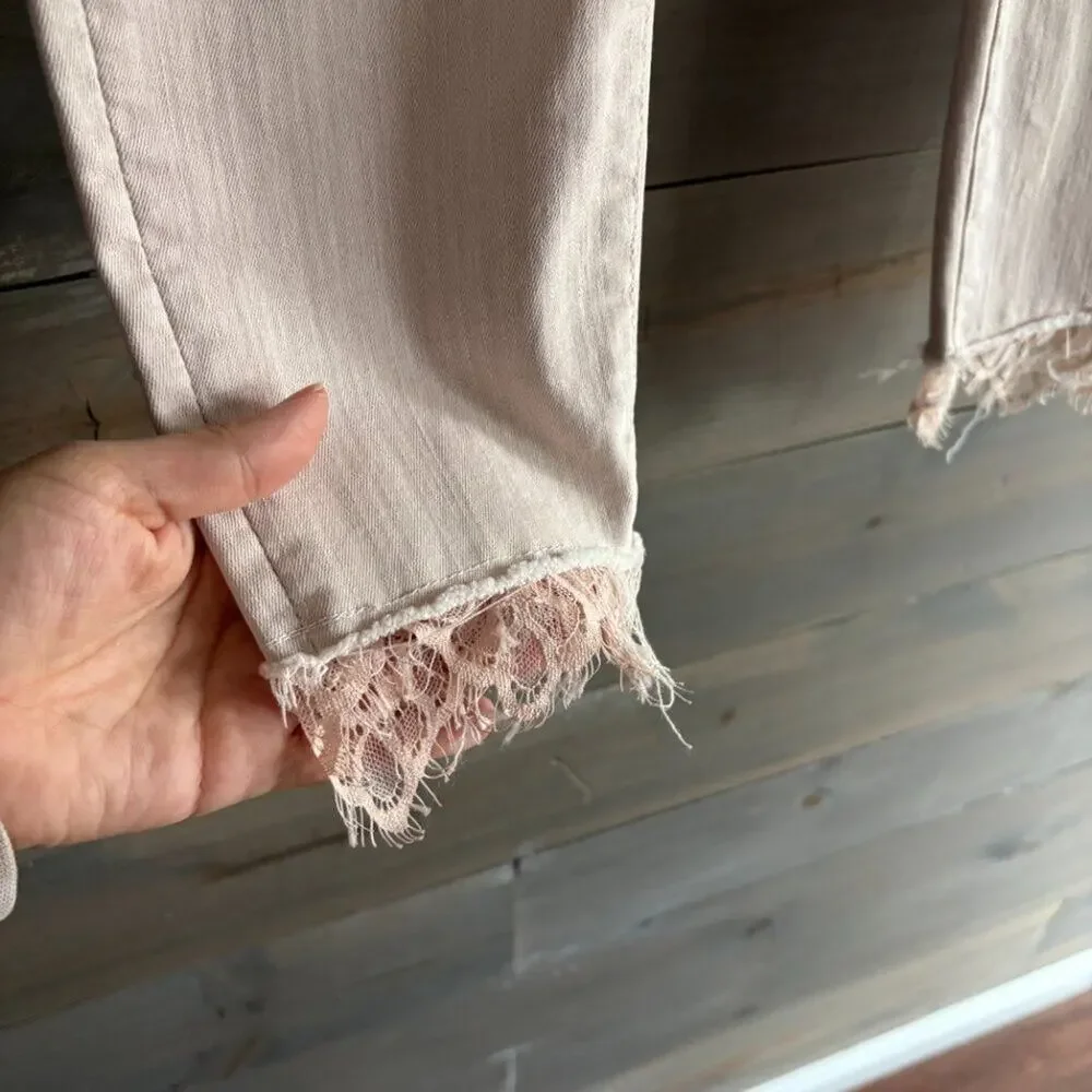 MOTHER | Looker Dagger Ankle Fray Jeans Blush Pink Lace Hem Sz 26
